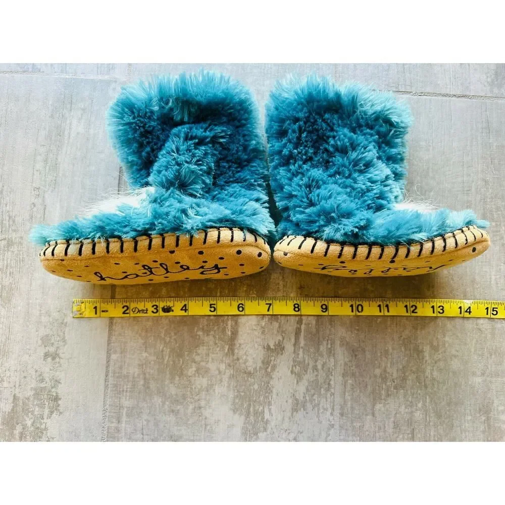HATLEY Kids Fluffy Slippers Ice Monsters Blue Small 5-7 New House Shoes Cozy NEW